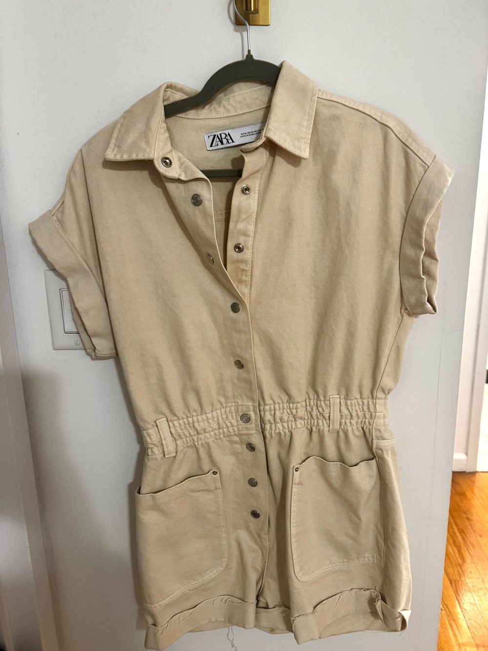 ZARA Beige Button-Up Romper